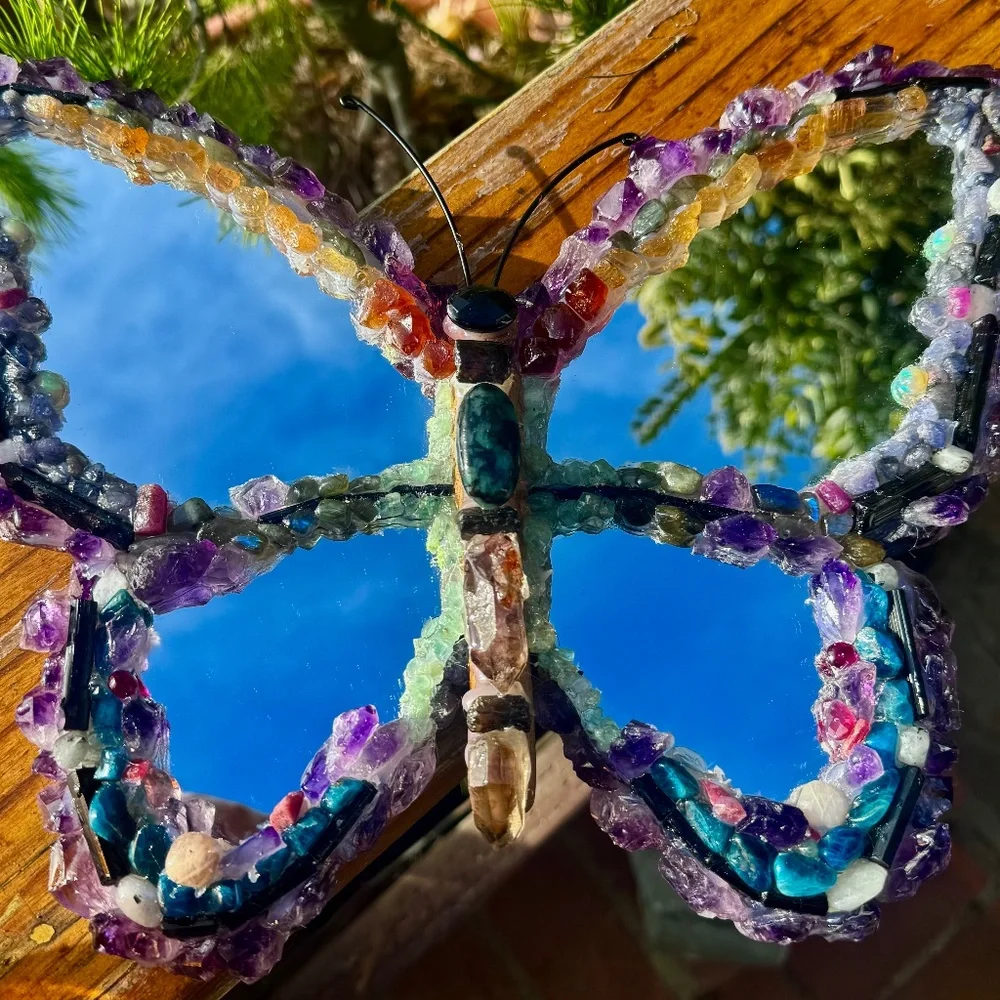 Terra Earth Goddess Butterfly Gemstone Encrusted Mirror